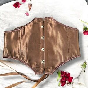 Vintage Satin Brown Corset Belt Underbust XS Fairycore Cottagecore